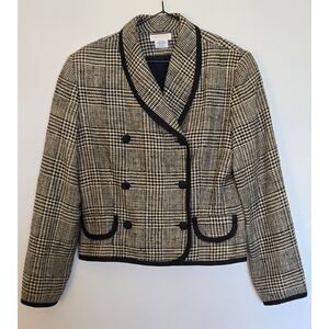 Vintage Brooks Brothers Tan Black Blazer Jacket Sz 8 Womens Classic